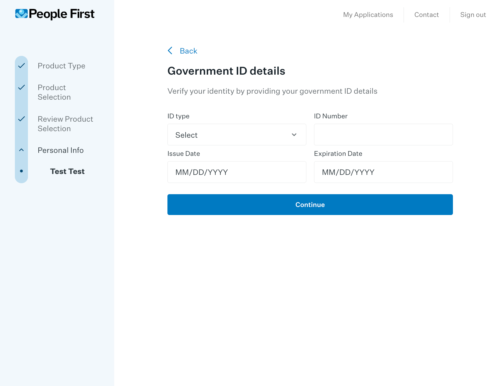 Identity Verification - Government ID details collection for account opening compliance