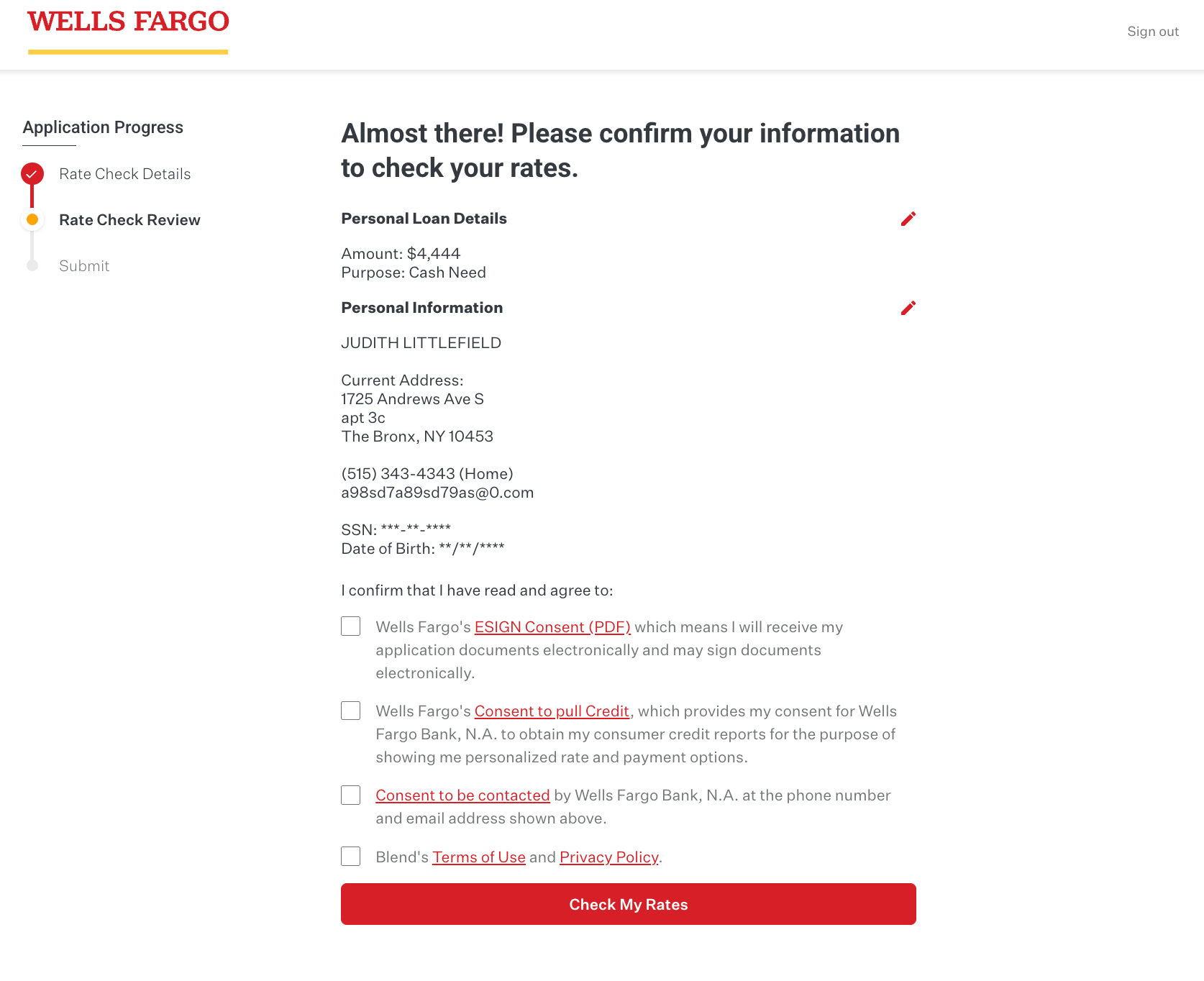 Information Review - Customer data confirmation and consent management before rate check